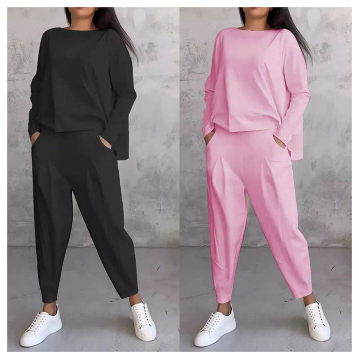 Grande vente💥Ensemble 2 pièces femme : haut col rond manches longues + pantalon