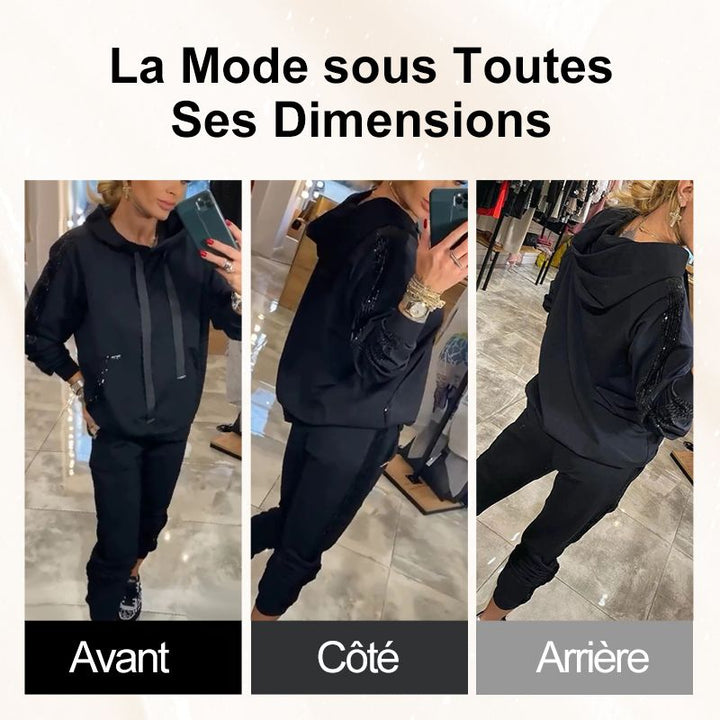 🌷Temps limité 50% DE RÉDUCTION💞Ensemble 2 pièces de hauts à capuche avec cordon de serrage pour femmes ＆ pantalons