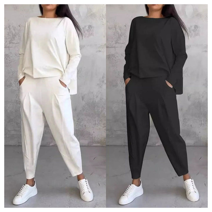 Grande vente💥Ensemble 2 pièces femme : haut col rond manches longues + pantalon