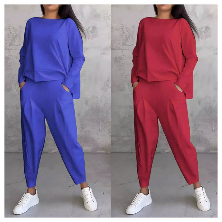 Grande vente💥Ensemble 2 pièces femme : haut col rond manches longues + pantalon