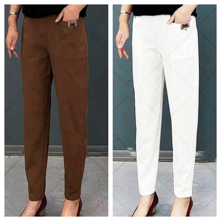 Pantalon en coton à taille élastique pour femme