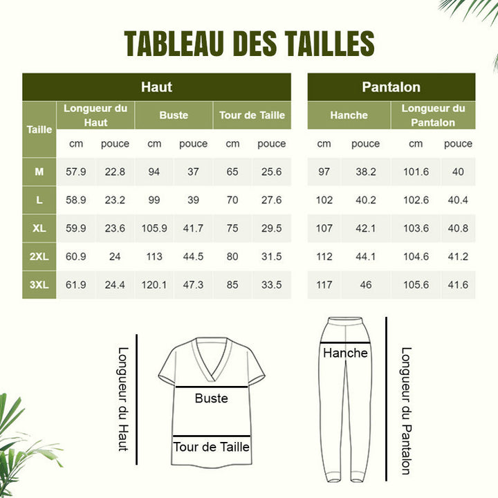 🔥Ensemble Deux Pièces Décontracté avec Haut à Col en V à Manches Courtes et Pantalon Long【Achetez-en 2, livraison gratuite】